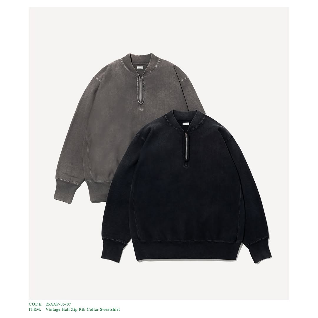 A.PRESSE 25AW Vintage Half Zip Rib Collar Sweatshirt